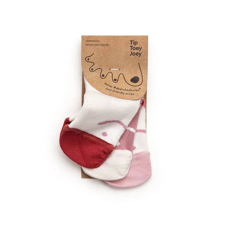 Tip Toey Joey Meias Barefoot Branco e Rosa - Pack 3 meias